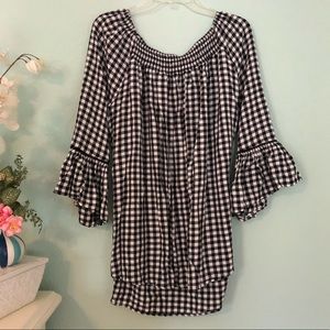 Terra Sky Black & White Gingham Off Shoulder 0x